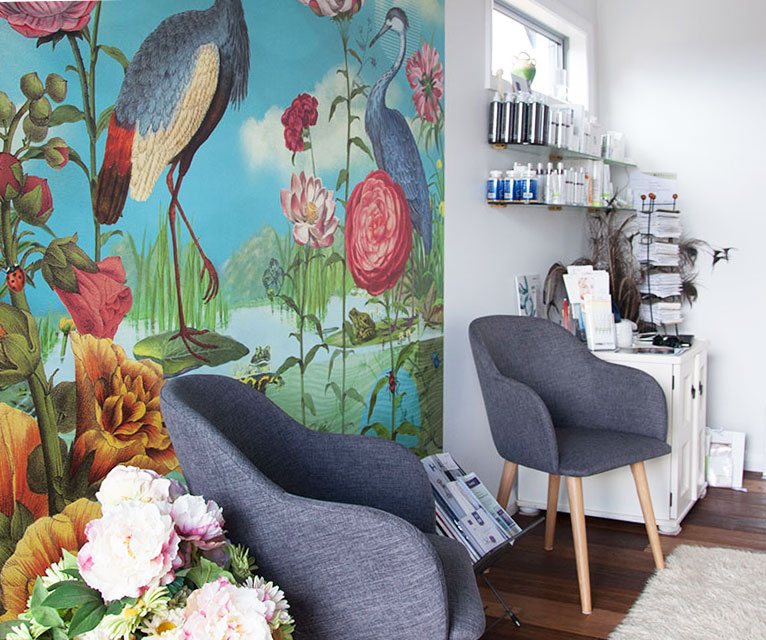 the waiting area at peaches skin and body clinic kerikeri